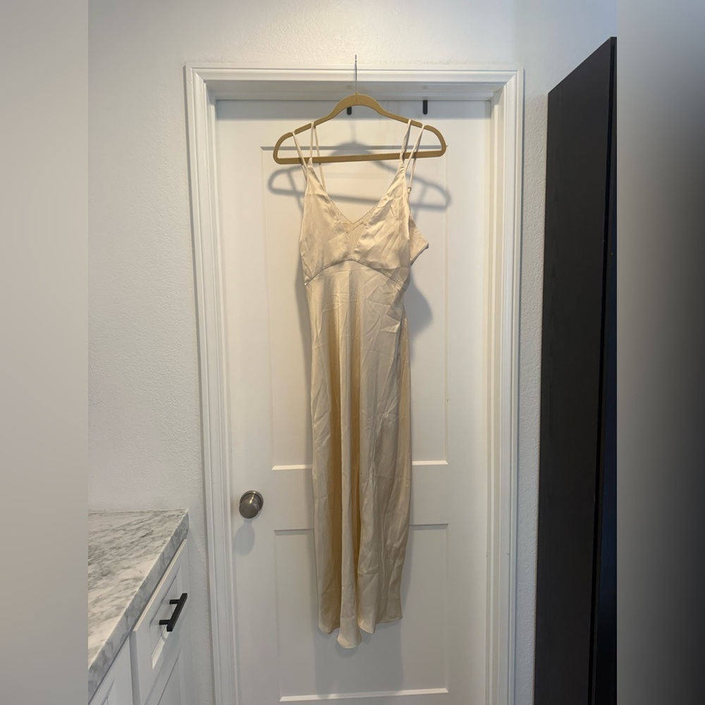 Camila Coelho Silk Slip Dress in Champagne Ivory